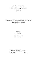 Copertina  Transport phenomena - 1973 : (Brown University seminar) : [International Centennial Boltzmann Seminar on Transport Phenomena held at Brown University on January 22-26, 1973]