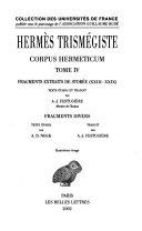 Copertina  Hermes Trimegiste ; Corpus Hermeticum : Fragments Divers, Tomo IV, Trattati XXIII-XXIX
