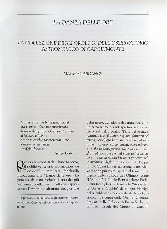 Copertina  La danza delle ore : la collezione degli orologi dell'Osservatorio astronomico di Capodimonte