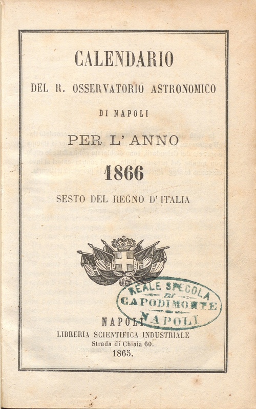 Copertina  Calendario del R. Osservatorio Astronomico di Napoli per l'anno ...